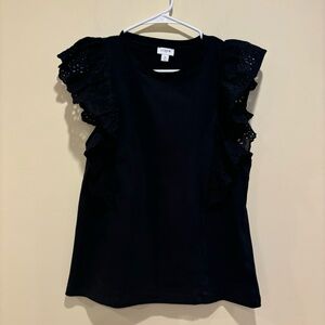 J.Crew Black Eyelet Ruffle Sleeve Top - Size M